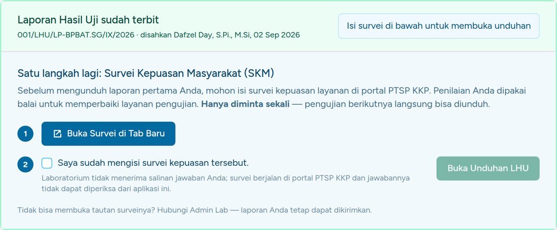 Panel survei kepuasan dengan dua langkah sebelum LHU dapat diunduh